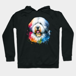 Bright Watercolor Old English Sheepdog Hoodie